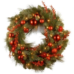 Pre-Lit B/O LED Red Mixed Artificial Christmas Wreath – 24-Inch, Warm White Lights