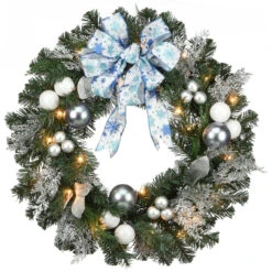 Pre-Lit Artificial Christmas Wreath With Ornaments - 32-Inch, Clear Lights