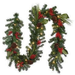 9' X 14" Pre-Lit Pine Cones And Berry Embellished Artificial Christmas Garland - Clear Lights