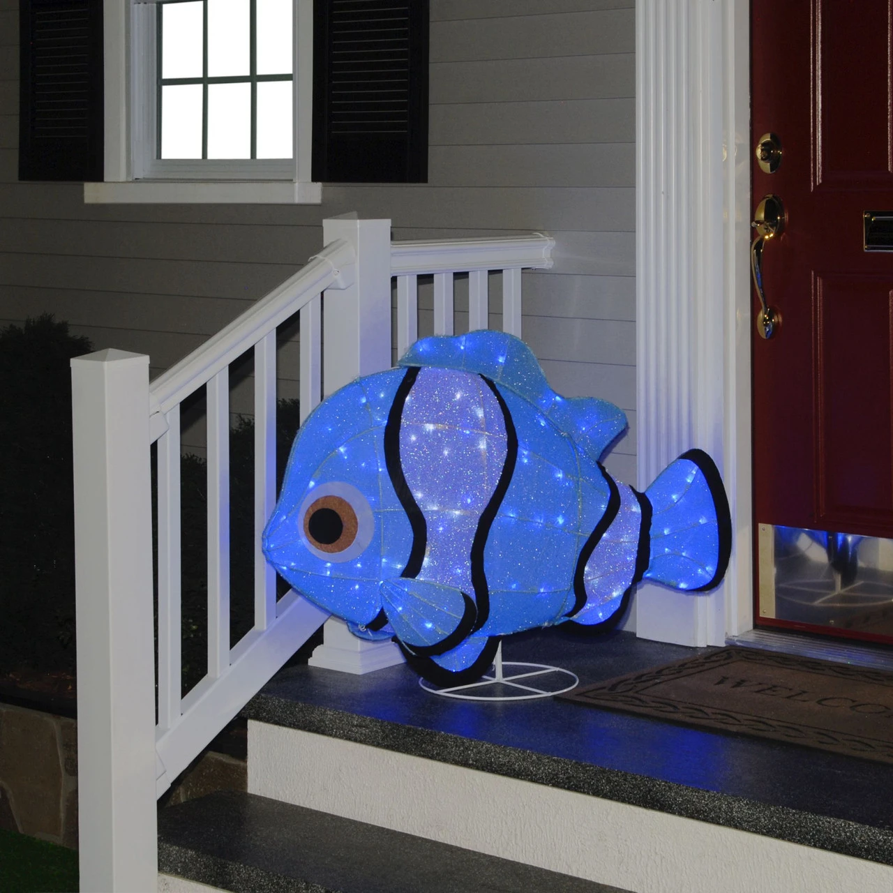 38" LED Lighted Blue Sisal Clownfish Outdoor Decoration 2 38" LED Lighted Blue Sisal Clownfish Outdoor Decoration - Image 2