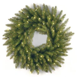 Pre-Lit Dunhill Fir Artificial Christmas Wreath – 24-Inch, Clear Lights