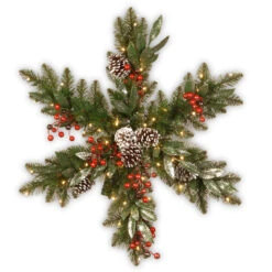 32" Frosted Pine Berry Eucalyptus Snowflake Battery Operated LED Lights Wreath