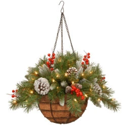 20" Vibrantly Colored Hanging Basket With Warm White LED Lights