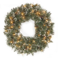 Pre-Lit Glittery Bristle Pine Artificial Christmas Wreath - 24-Inch, Clear Lights