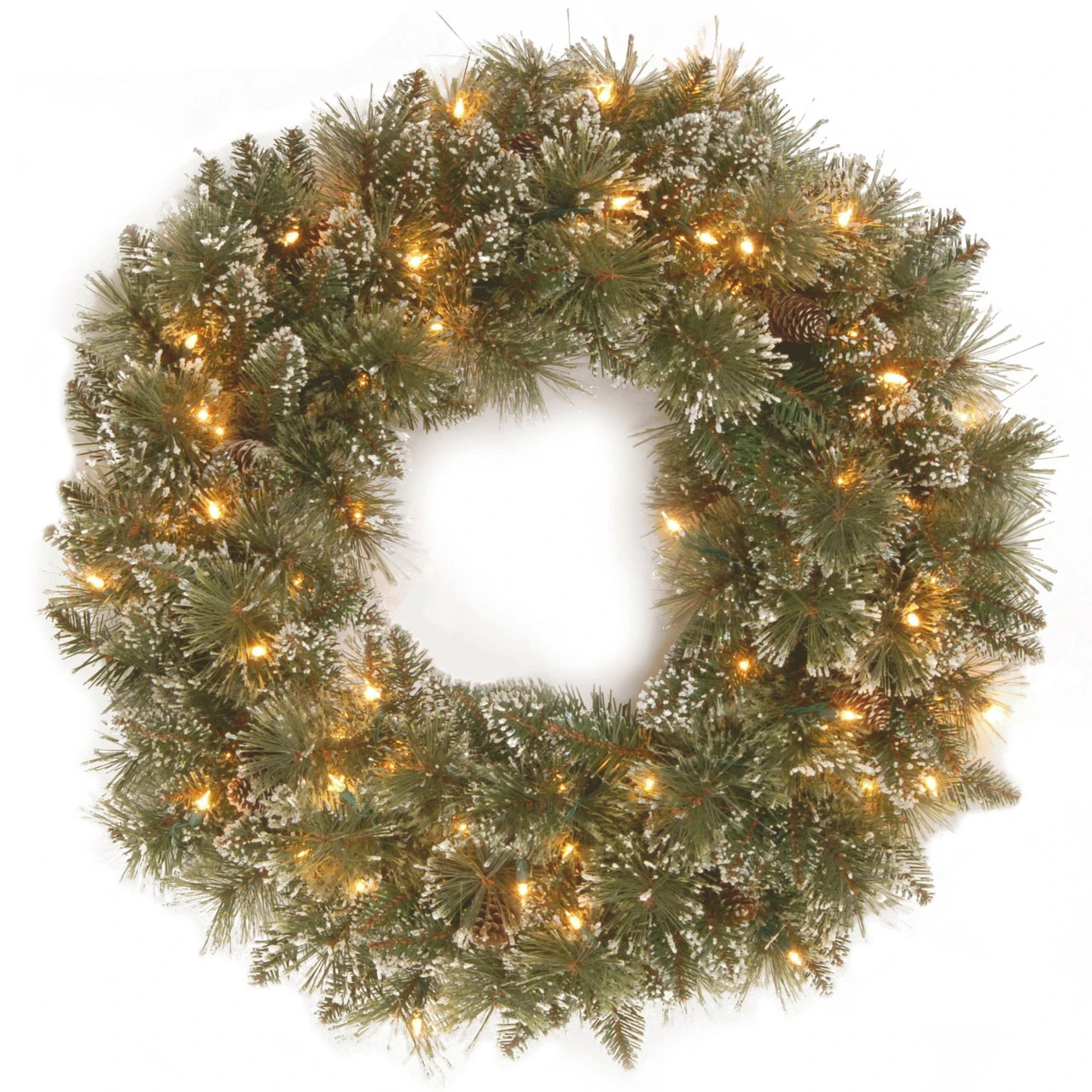 Pre-Lit Glittery Bristle Pine Artificial Christmas Wreath - 30-Inch, Clear Lights 1 Pre-Lit Glittery Bristle Pine Artificial Christmas Wreath - 30-Inch, Clear Lights