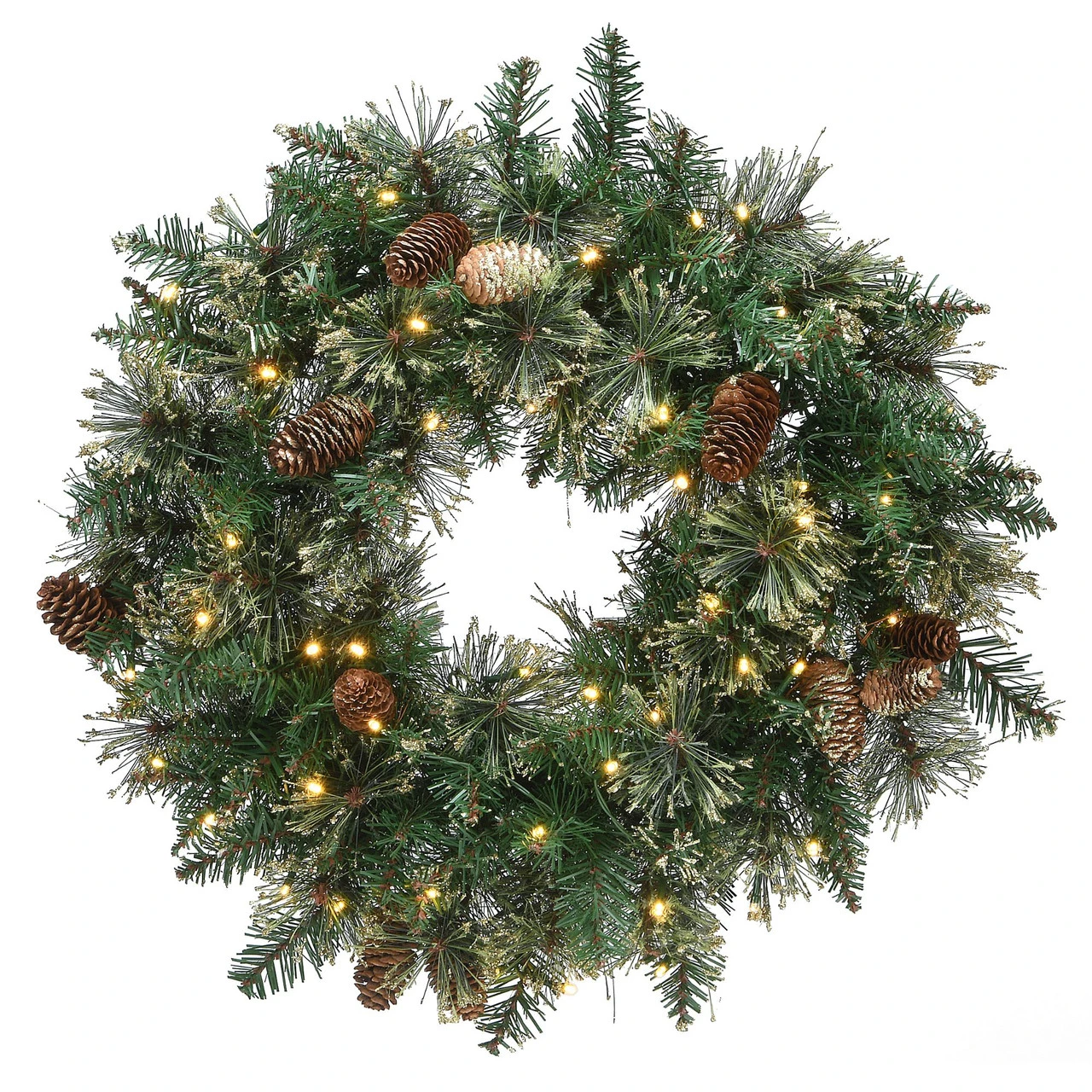 Pre-Lit Golden Bristle Pine Artificial Christmas Wreath, 24-Inch, Warm White LED Lights 1 Pre-Lit Golden Bristle Pine Artificial Christmas Wreath, 24-Inch, Warm White LED Lights