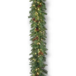 9' Pre-Lit Spruce Mixed Cones Artificial Christmas Garland – Warm White LED Lights