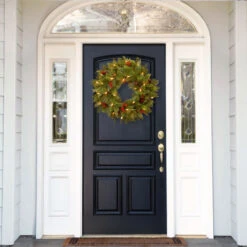 Pre-Lit Noelle Artificial Christmas Wreath - 24-Inch, Soft White LED Battery Operated Lights -Best Christmas Store dnat nl13 300l 24wb1 3 17154.1667616314