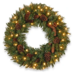 Pre-Lit Pine Cone Artificial Christmas Wreath - 24-Inch, Clear Lights