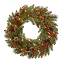 30" Pre-Lit Bristle Berry Battery Operated Artificial Christmas Wreath - Warm White LED Lights