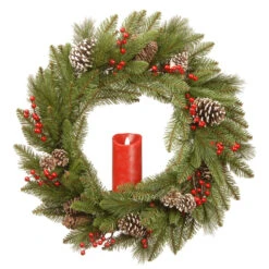 Bristle Berry Artificial Christmas Wreath – 24-Inch, Single Candle, Unlit