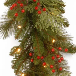 9' X 12" Pre-Lit Cedar Leaves And Berries Artificial Christmas Garland - Clear Lights -Best Christmas Store dnat pecc3 300 9b 1 3 90441.1667575666