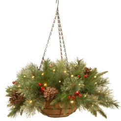 20" Green And Red Battery Operated LED Lighted Colonial Hanging Basket Christmas Decor