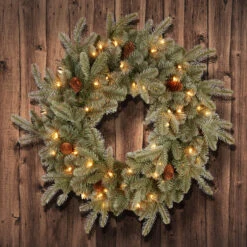 Pre-Lit Frosted Arctic Spruce Artificial Christmas Wreath - 24-Inch, Clear Lights -Best Christmas Store dnat pefa1 307 24w 1 3 80552.1667574609