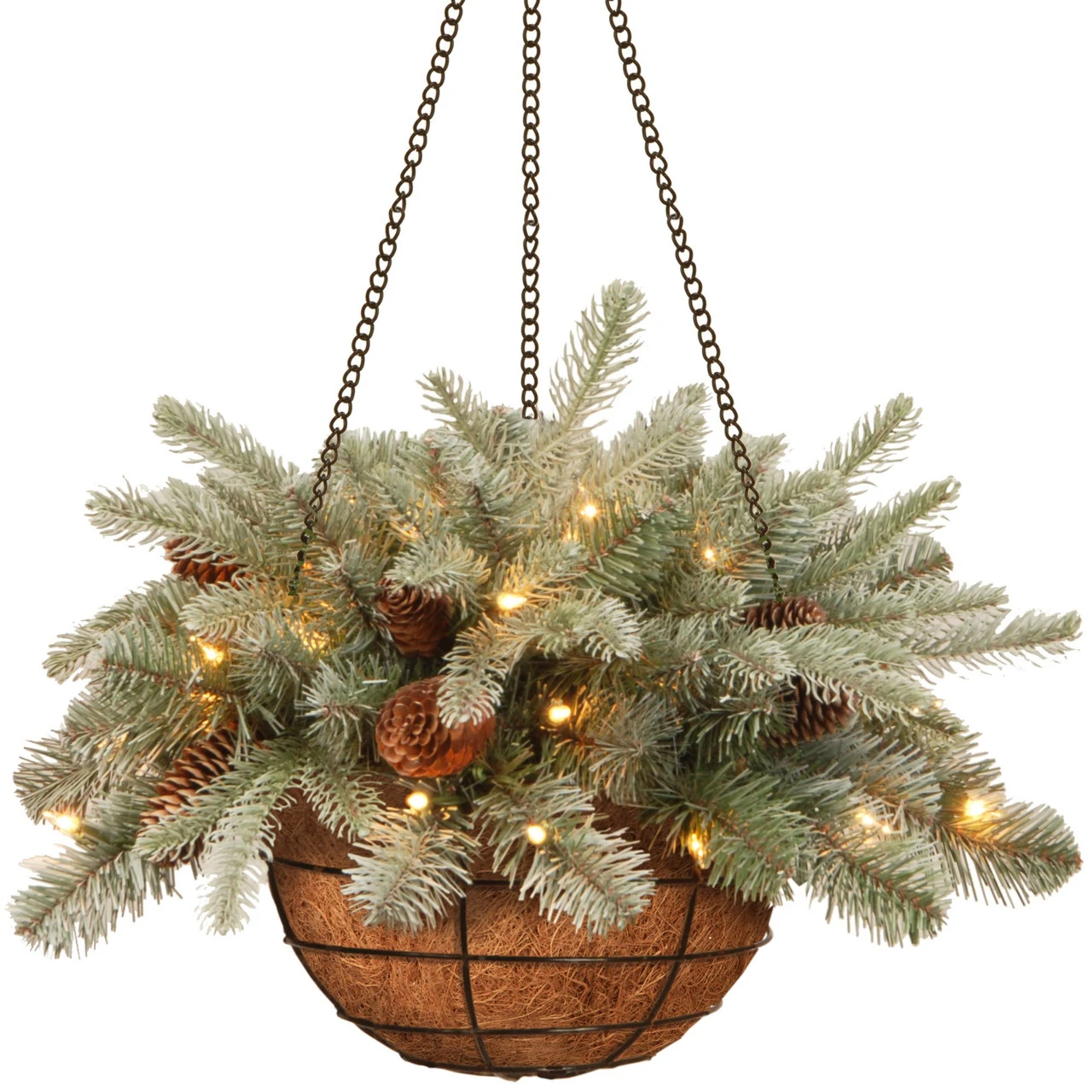 20" Green Spruce Hanging Basket With Warm White LED Lights 1 20" Green Spruce Hanging Basket With Warm White LED Lights