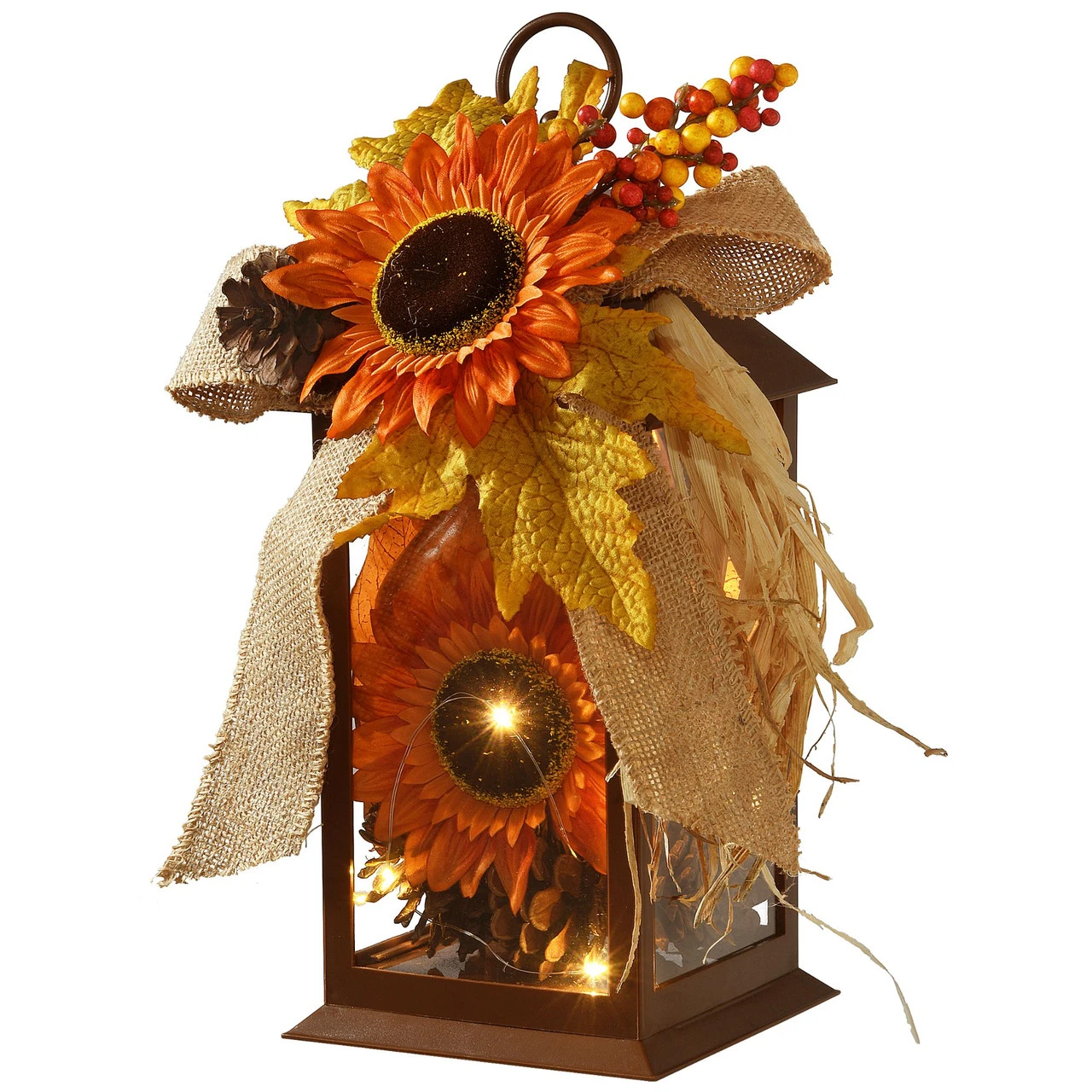 12" LED Lighted Fall Harvest Sunflower Lantern 1 12" LED Lighted Fall Harvest Sunflower Lantern