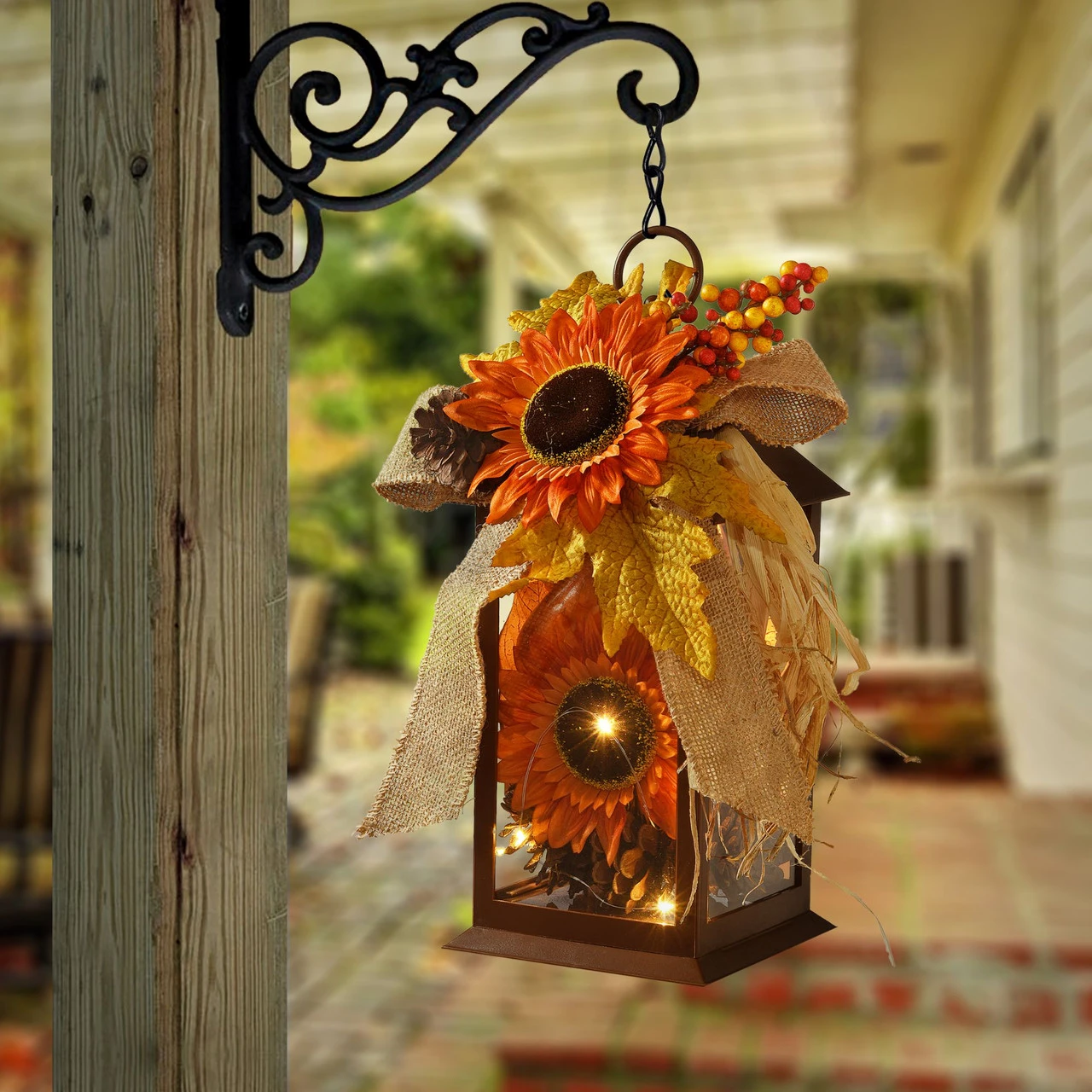 12" LED Lighted Fall Harvest Sunflower Lantern 2 12" LED Lighted Fall Harvest Sunflower Lantern - Image 2