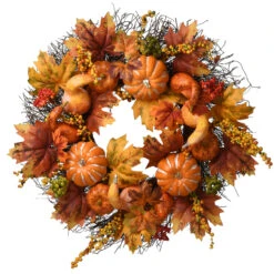 Maple And Pumpkin Artificial Thanksgiving Wreath - 22-Inch, Unlit