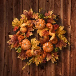 Maple And Pumpkin Artificial Thanksgiving Wreath - 22-Inch, Unlit -Best Christmas Store dnat rahv 20123w 1 3 78396.1667569279
