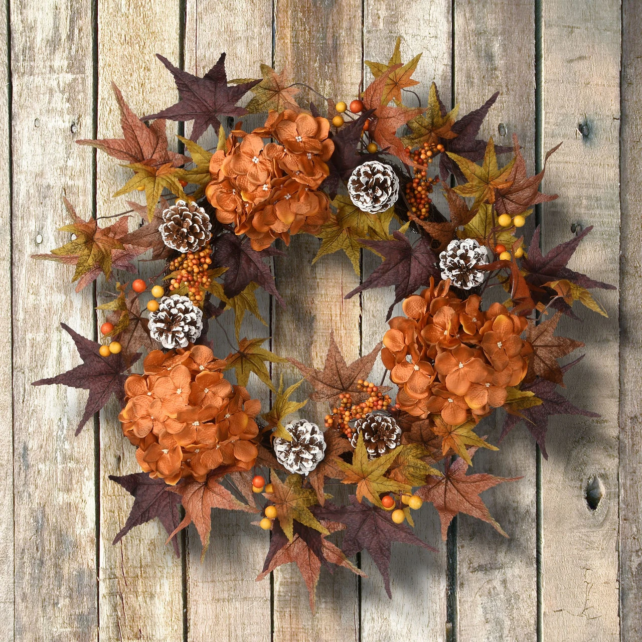 Hydrangea And Maple Leaves Artificial Thanksgiving Wreath - 24-Inch, Unlit 2 Hydrangea And Maple Leaves Artificial Thanksgiving Wreath - 24-Inch, Unlit - Image 2
