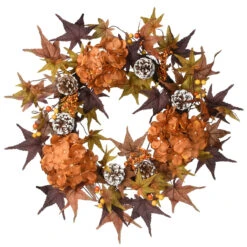 Hydrangea And Maple Leaves Artificial Thanksgiving Wreath - 24-Inch, Unlit