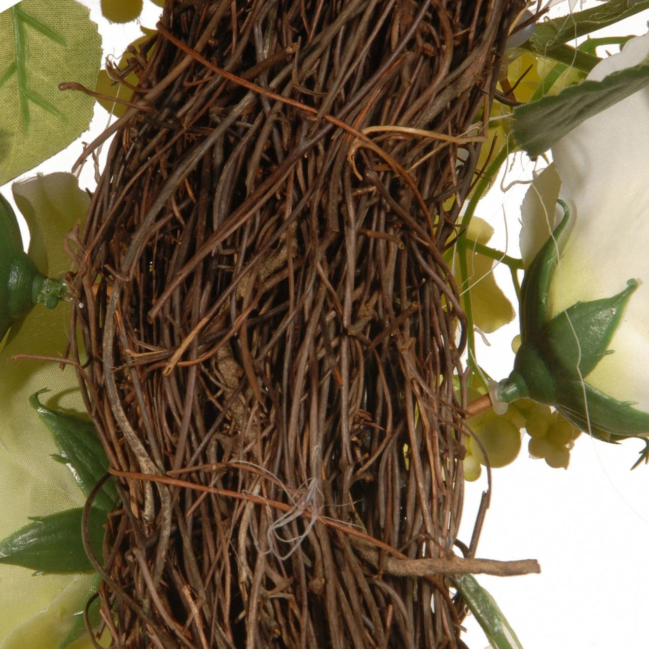 Green And Cream Rose Wreath - 24-Inch, Unlit 3 Green And Cream Rose Wreath - 24-Inch, Unlit - Image 3