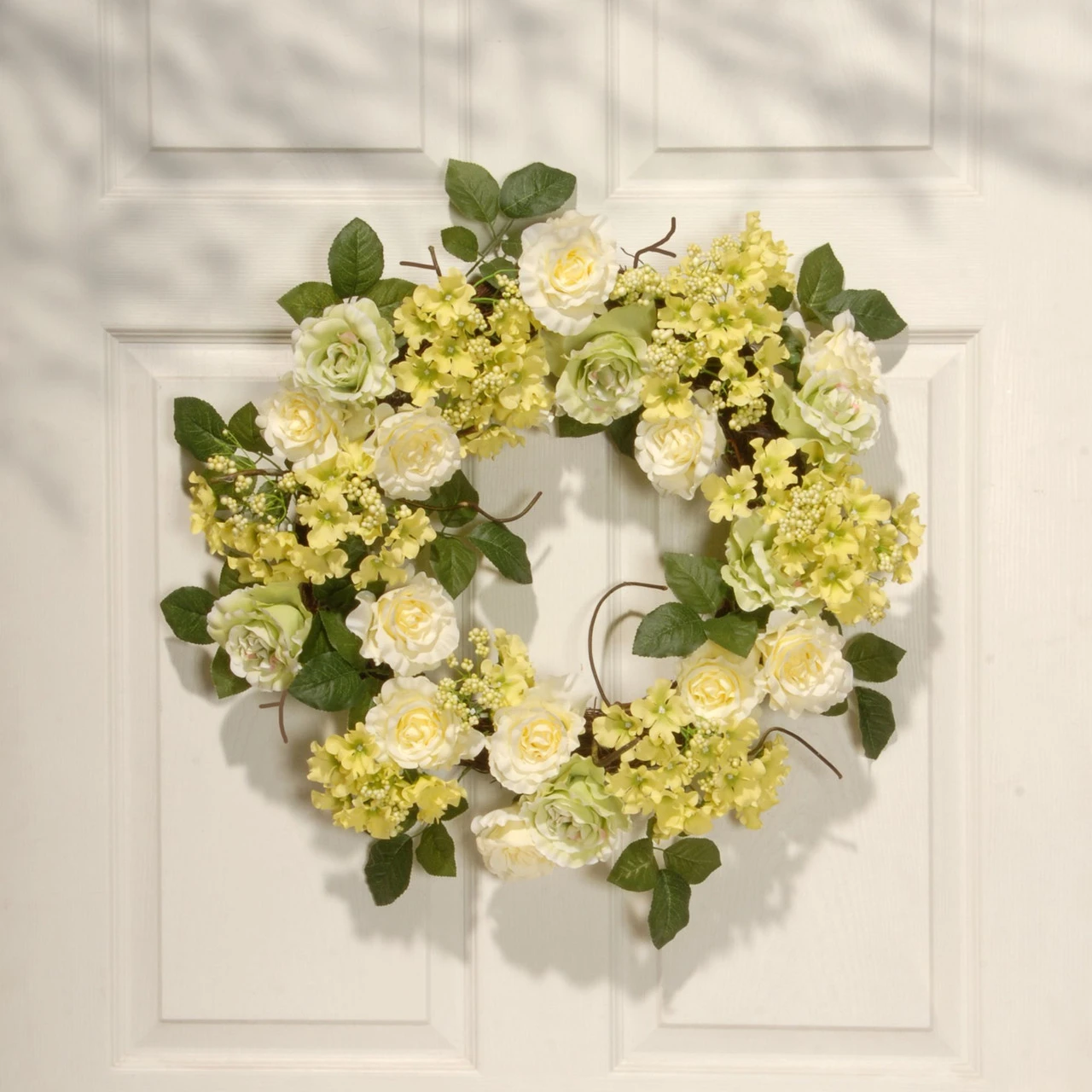 Green And Cream Rose Wreath - 24-Inch, Unlit 4 Green And Cream Rose Wreath - 24-Inch, Unlit - Image 4