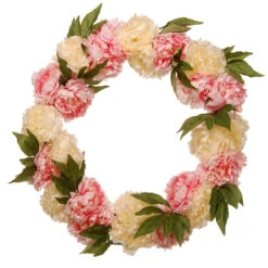 Pink And White Peony Flower Artificial Wreath - 24-Inch, Unlit