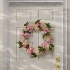 Pink And White Peony Flower Artificial Wreath - 24-Inch, Unlit -Best Christmas Store dnat ras hy71824w p1 4 00047.1667584066