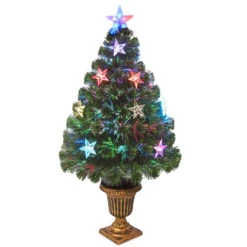 3' Pre-Lit Potted Pine Medium Artificial Christmas Tree – Multi Color Lights
