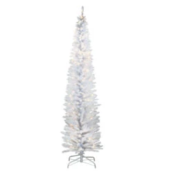 7' Pre-Lit White Iridescent Tinsel Artificial Christmas Tree - Clear Lights