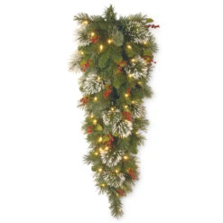 48" Pre-Lit Wintry Pine Battery Operated Artificial Christmas Teardrop Swag - Warm White LED Lights