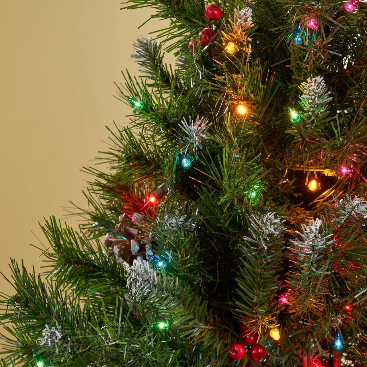 4.5' Pre-Lit Full Mixed Spruce Artificial Christmas Tree With Frosted Branches - Multicolor Lights 3 4.5' Pre-Lit Full Mixed Spruce Artificial Christmas Tree With Frosted Branches - Multicolor Lights - Image 3