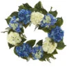 Blue And White Decorative Spring Floral Wreath, 24-Inch