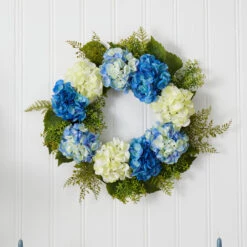 Blue And White Decorative Spring Floral Wreath, 24-Inch -Best Christmas Store dnnl204223 3 54954.1681814515