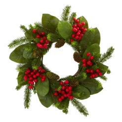 Magnolia Berry Pine Artificial Christmas Wreath, 19-Inch, Unlit
