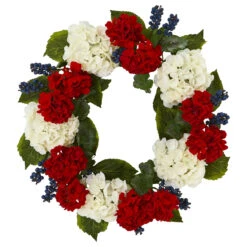 Blueberries And Geranium Artificial Wreath, 21-Inch, Unlit