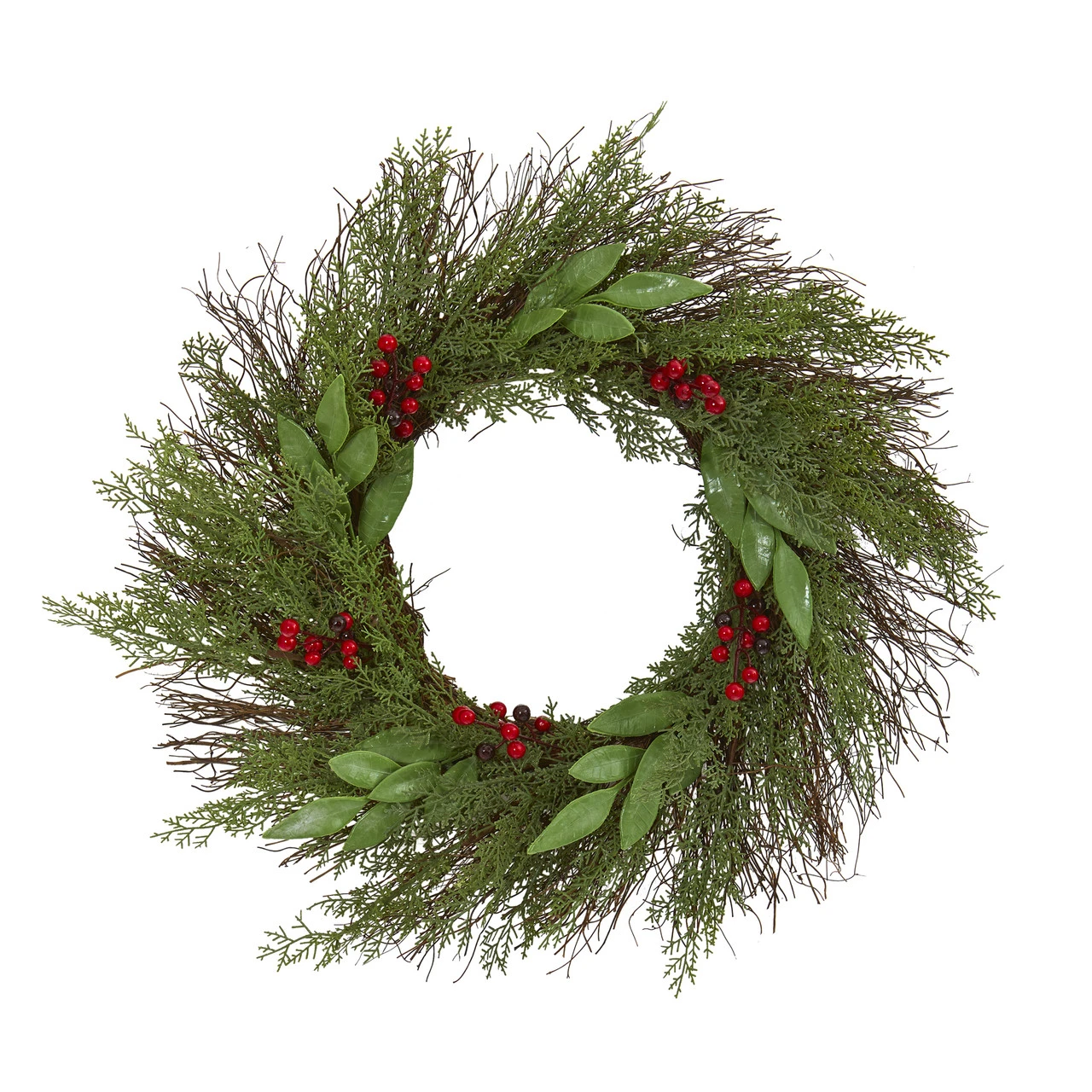 Green And Red Artificial Cedar And Ruscus With Berries Christmas Wreath, 20-Inch 1 Green And Red Artificial Cedar And Ruscus With Berries Christmas Wreath, 20-Inch