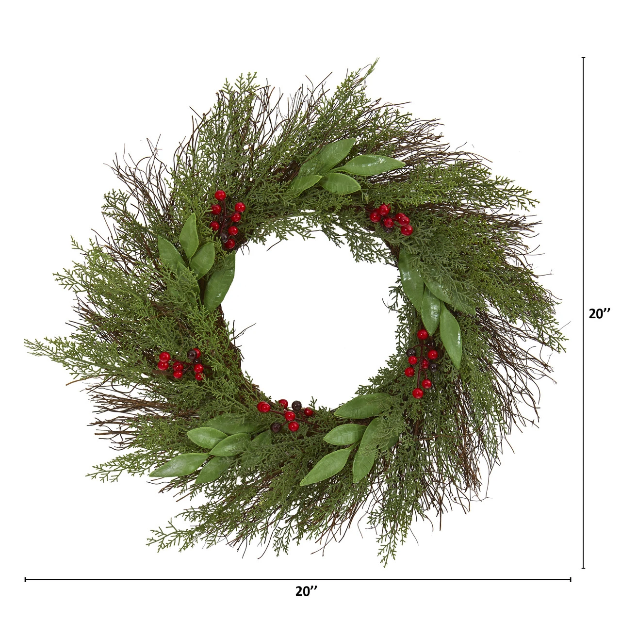 Green And Red Artificial Cedar And Ruscus With Berries Christmas Wreath, 20-Inch 2 Green And Red Artificial Cedar And Ruscus With Berries Christmas Wreath, 20-Inch - Image 2
