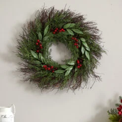 Green And Red Artificial Cedar And Ruscus With Berries Christmas Wreath, 20-Inch 7 Green And Red Artificial Cedar And Ruscus With Berries Christmas Wreath, 20-Inch -Best Christmas Store dnnl204362 4 00113.1681814462