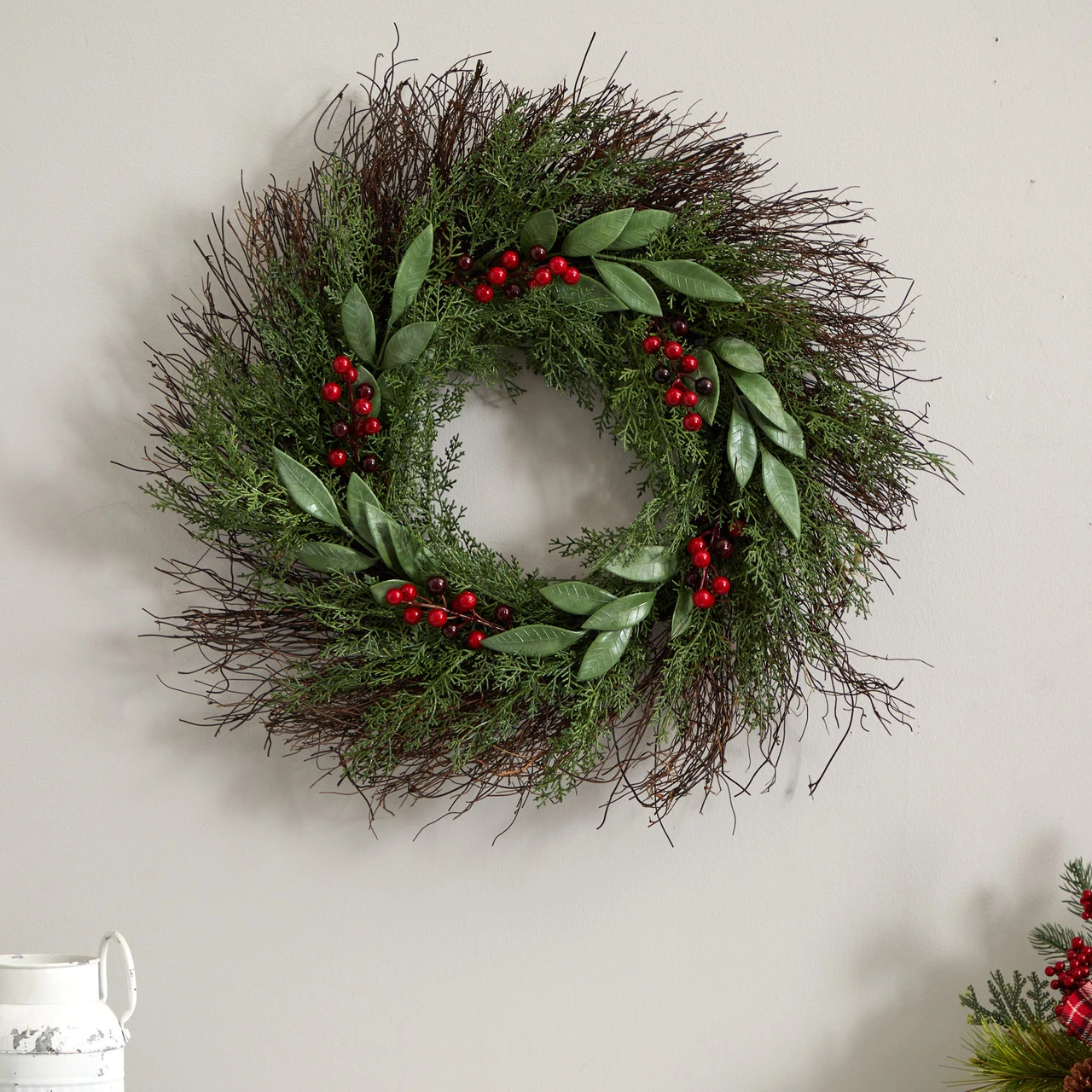 Green And Red Artificial Cedar And Ruscus With Berries Christmas Wreath, 20-Inch 4 Green And Red Artificial Cedar And Ruscus With Berries Christmas Wreath, 20-Inch - Image 4