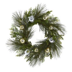 Sparkling Pine With Decorative Ornaments Artificial Christmas Wreath, 26-Inch, Unlit