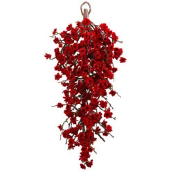 Plum Blossom Teardrop Spring Artificial Wreath, 28-Inch, Unlit