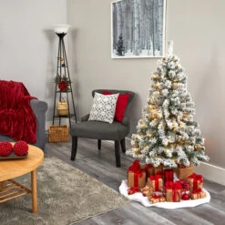 4' Pre-Lit Flocked Fir Artificial Christmas Tree, Warm Clear LED Lights -Best Christmas Store dnnl20t1738 6 59022.1667531328