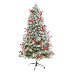 6’ Pre-Lit Flocked Artificial Christmas Tree, Warm Clear LED Lights