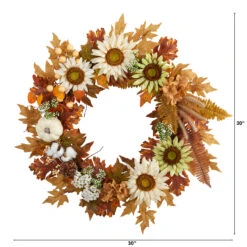 Sunflower, Pumpkin, And Berries Artificial Fall Harvest Wreath, 30-Inch -Best Christmas Store dnnl20w1193 3 82884.1679938751