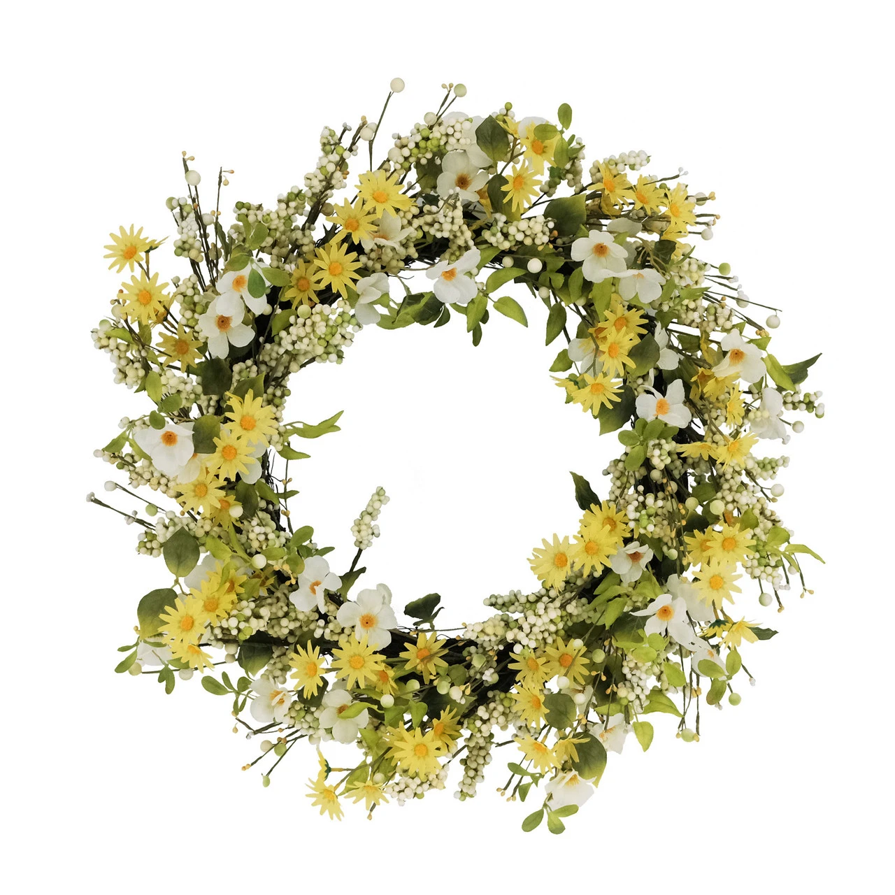30" Yellow And Green Puleo International Artificial Dogwood And Daisy Floral Spring Wreath 1 30" Yellow And Green Puleo International Artificial Dogwood And Daisy Floral Spring Wreath