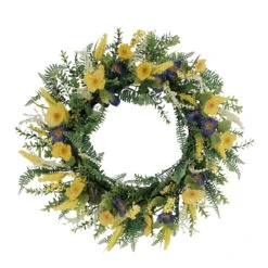 30" Green And Yellow Puleo International Artificial Poppy Floral Spring Wreath