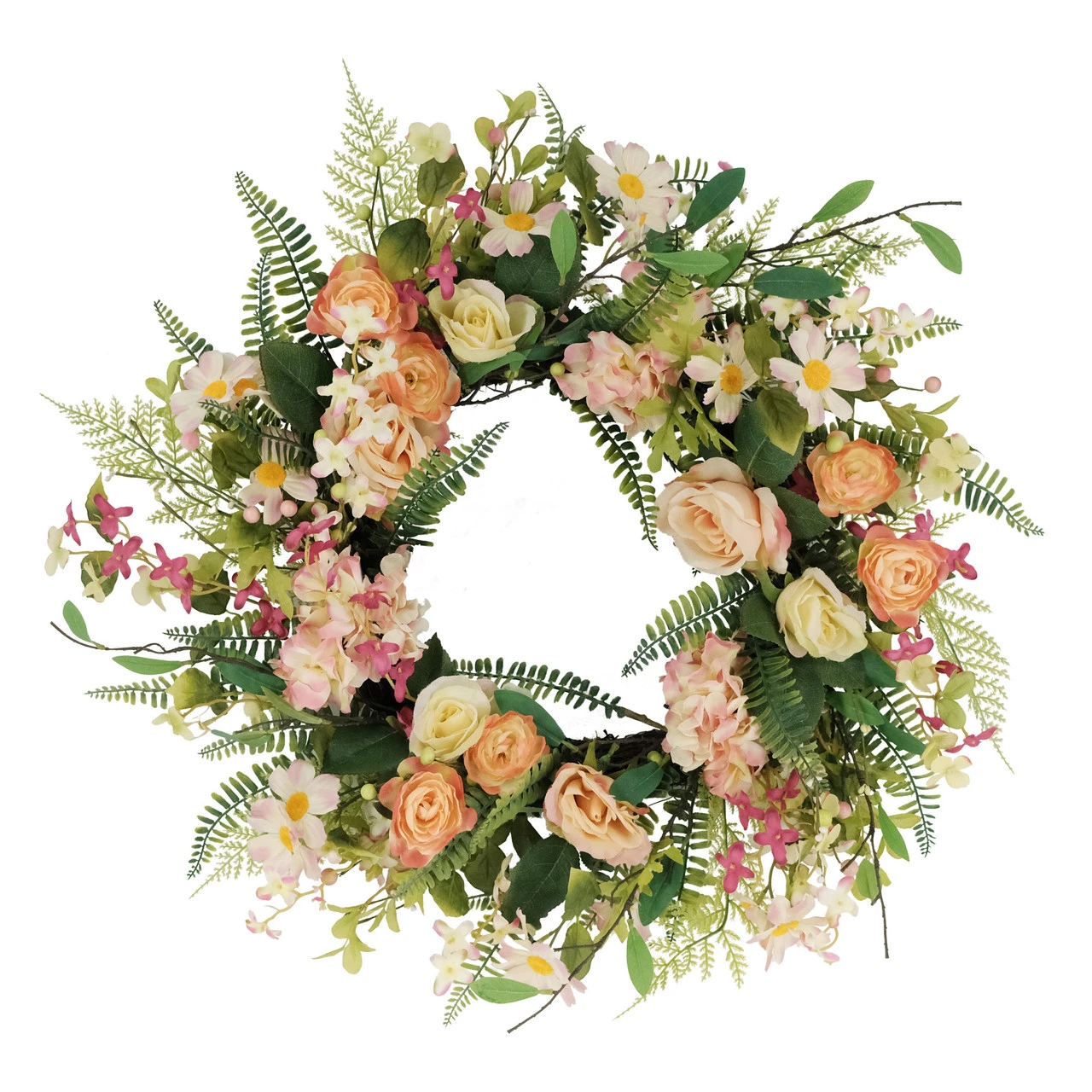 24" Vibrant Puleo International Artificial Rose And Hydrangea Floral Spring Wreath 1 24" Vibrant Puleo International Artificial Rose And Hydrangea Floral Spring Wreath