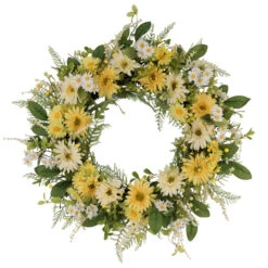 30" Yellow And Green Puleo International Artificial Chrysanthemum And Daisy Floral Spring Wreath